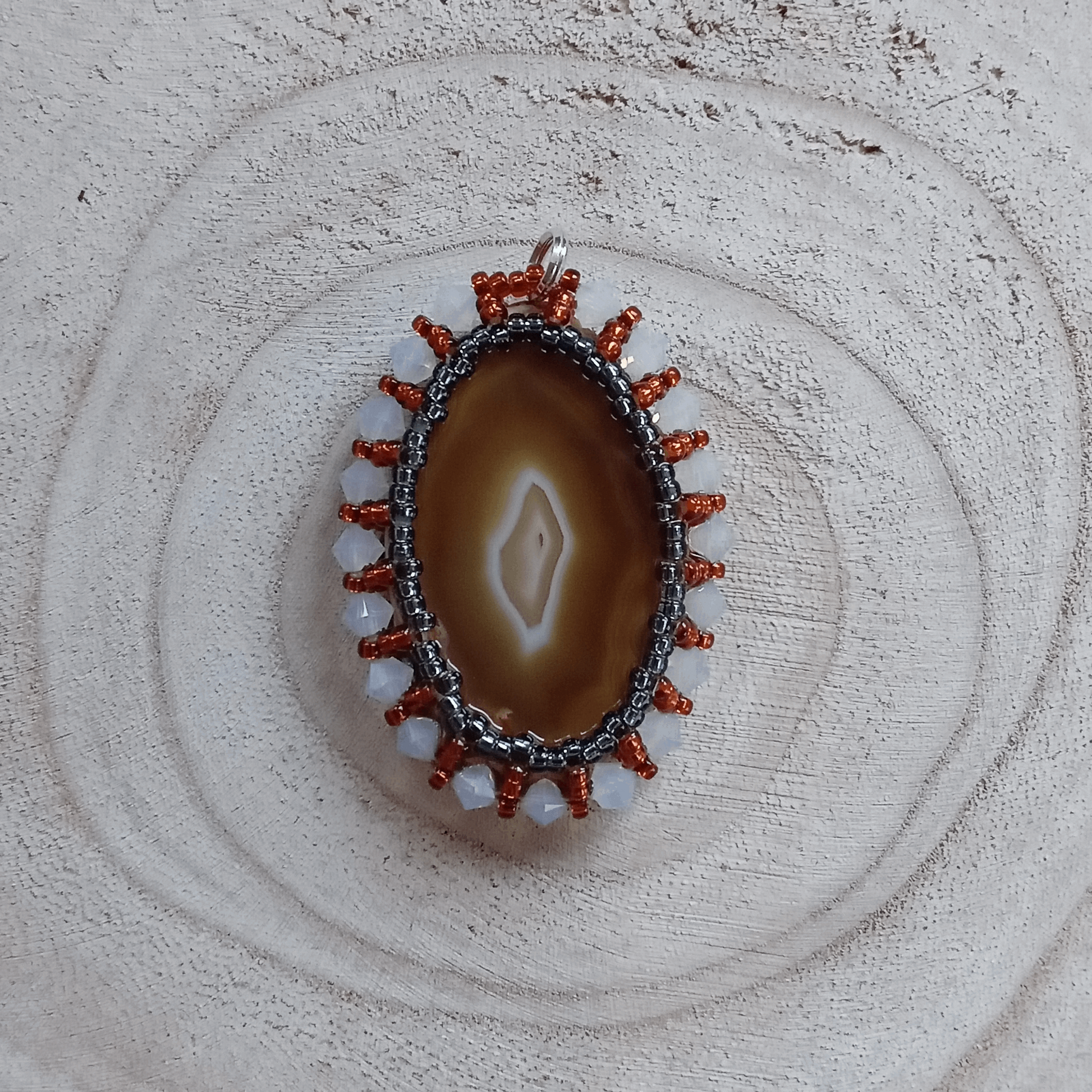 One-of-a-kind Agate Amulet with Crystal Beads. Agare Pendant