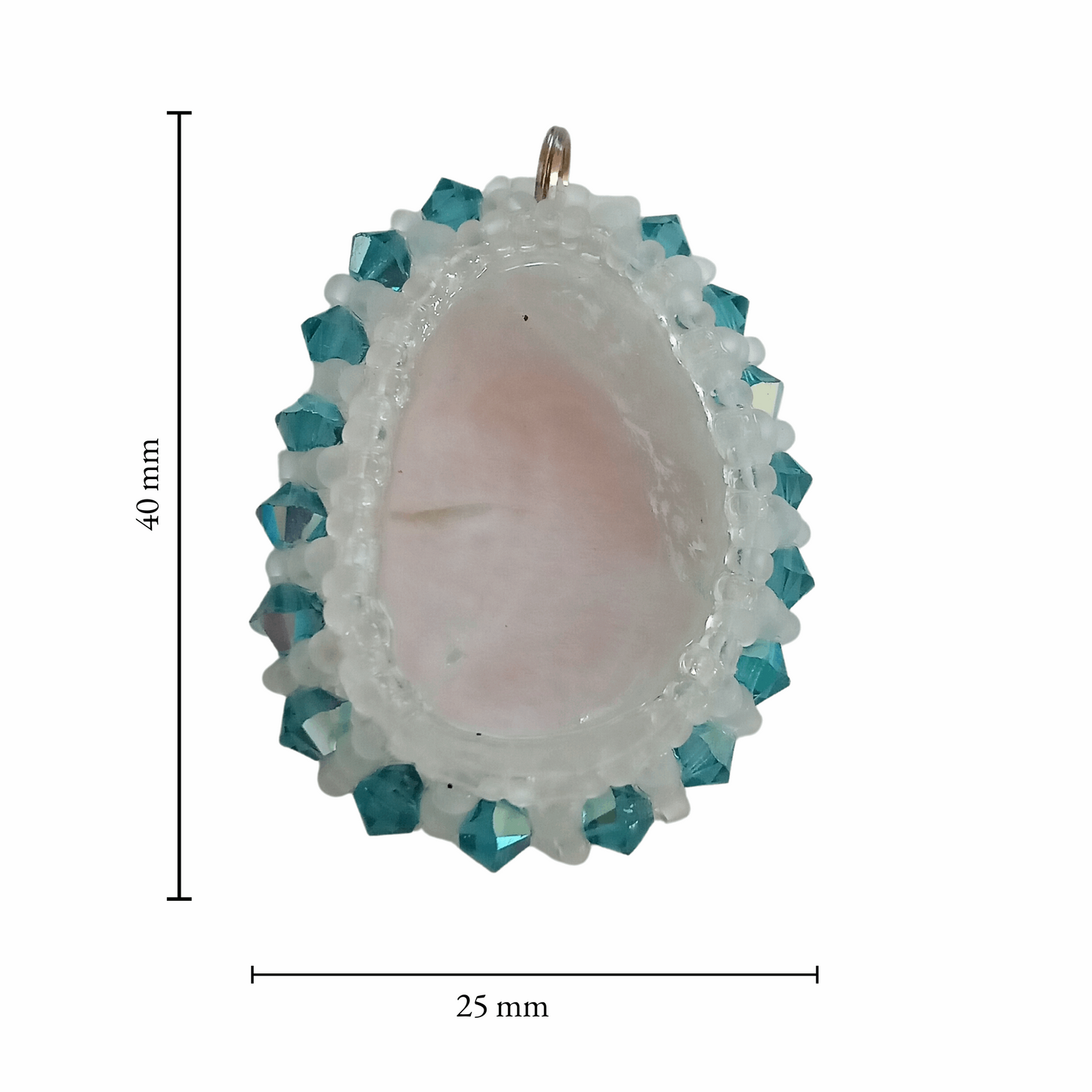 One-of-a-Kind rock crystal beaded amulet measurement.