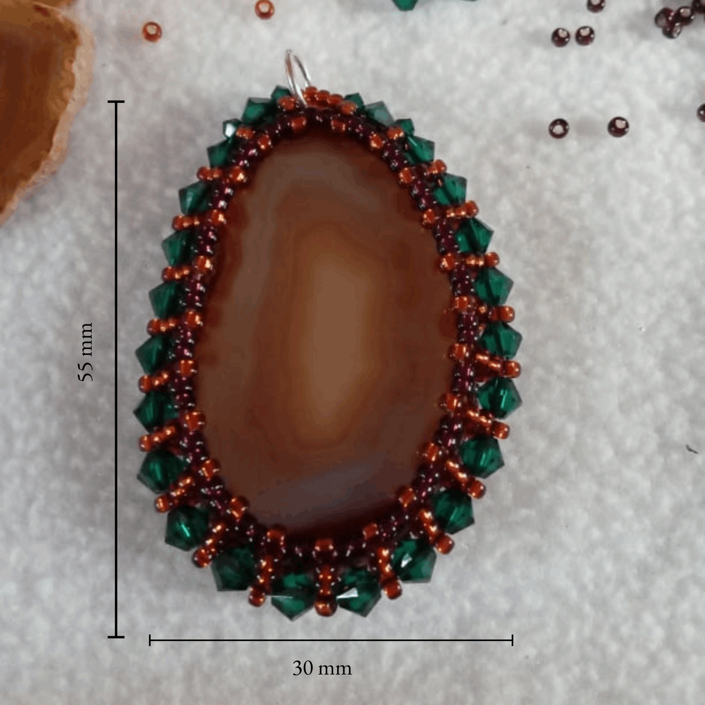 One-of -a- kind Agate Amulet with Green Crystal Beads