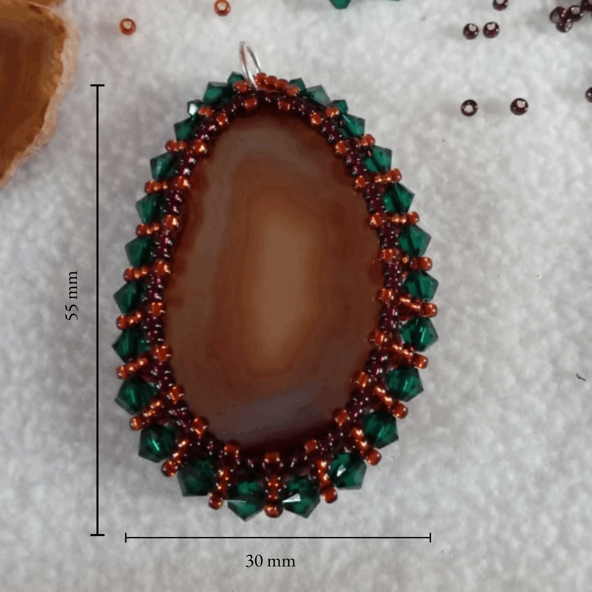 One-of -a- kind Agate Amulet with Green Crystal Beads