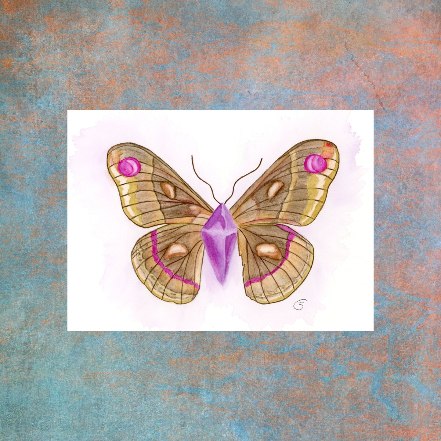 Amethyst Moth- Original Watercolor Painting with Metallic Highlights. The Divine Ginger.