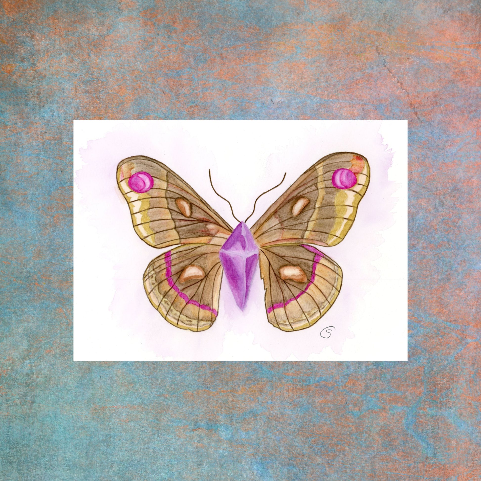 Amethyst Moth- Original Watercolor Painting with Metallic Highlights. The Divine Ginger.