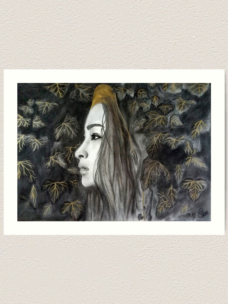 "Connected1" art prints are a testament to the enduring connection between humanity and nature, captured in every stroke of the charcoal and delicate touch of golden highlights.