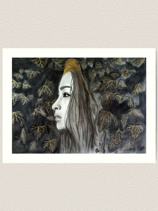 "Connected1" art prints are a testament to the enduring connection between humanity and nature, captured in every stroke of the charcoal and delicate touch of golden highlights.