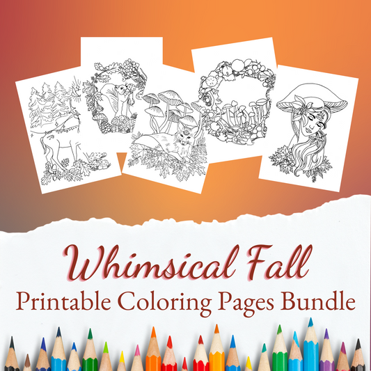Whimsical Fall- Printable Coloring Pages Bundle