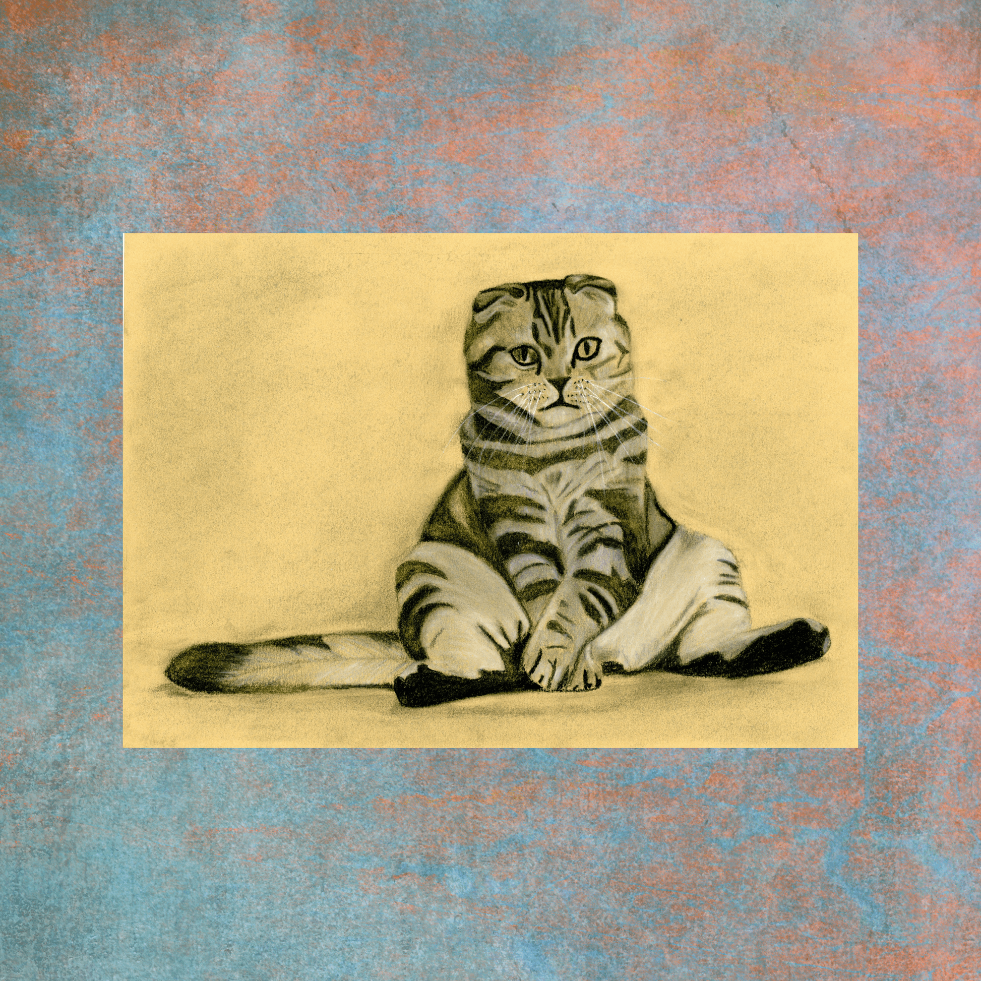 This Golden Cat Original Charcoal Art features a remarkable charcoal drawing with stunning metallic pigments.