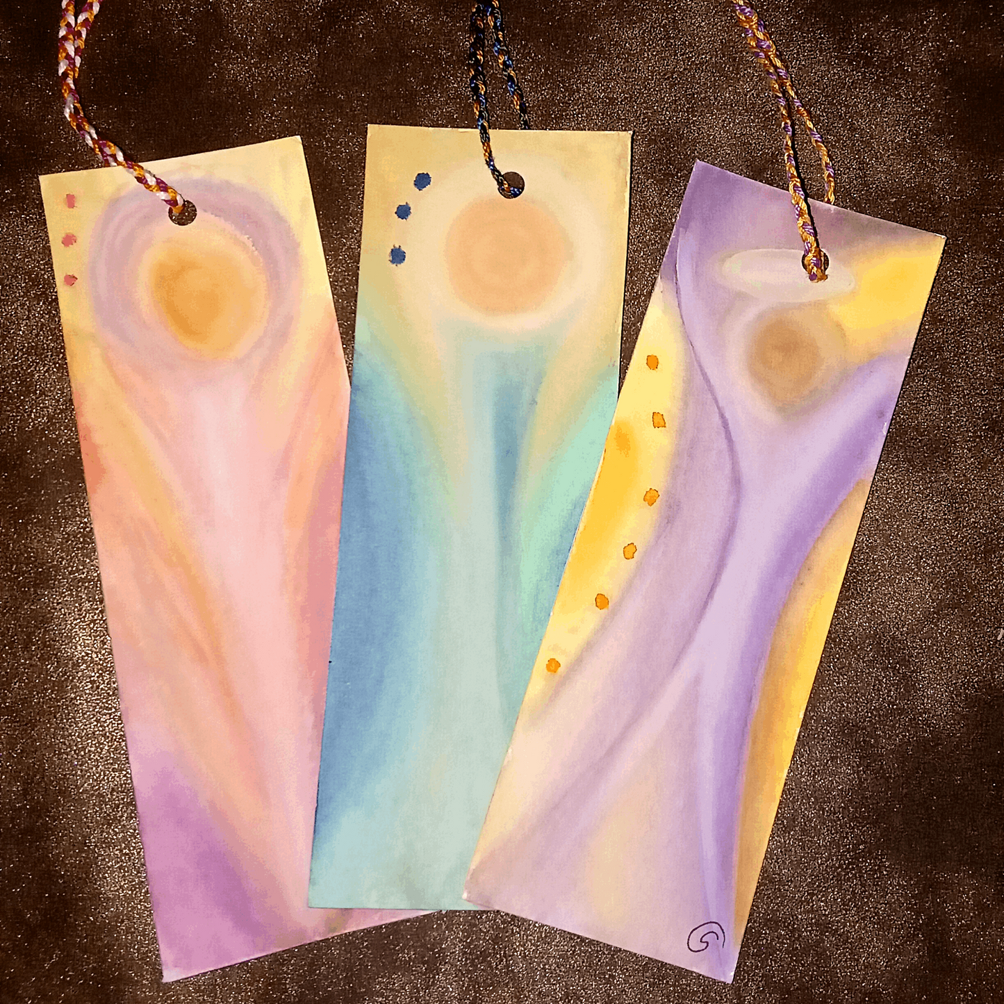 Hand-Painted Watercolor Bookmarks. Abstract A. Sage greenngels